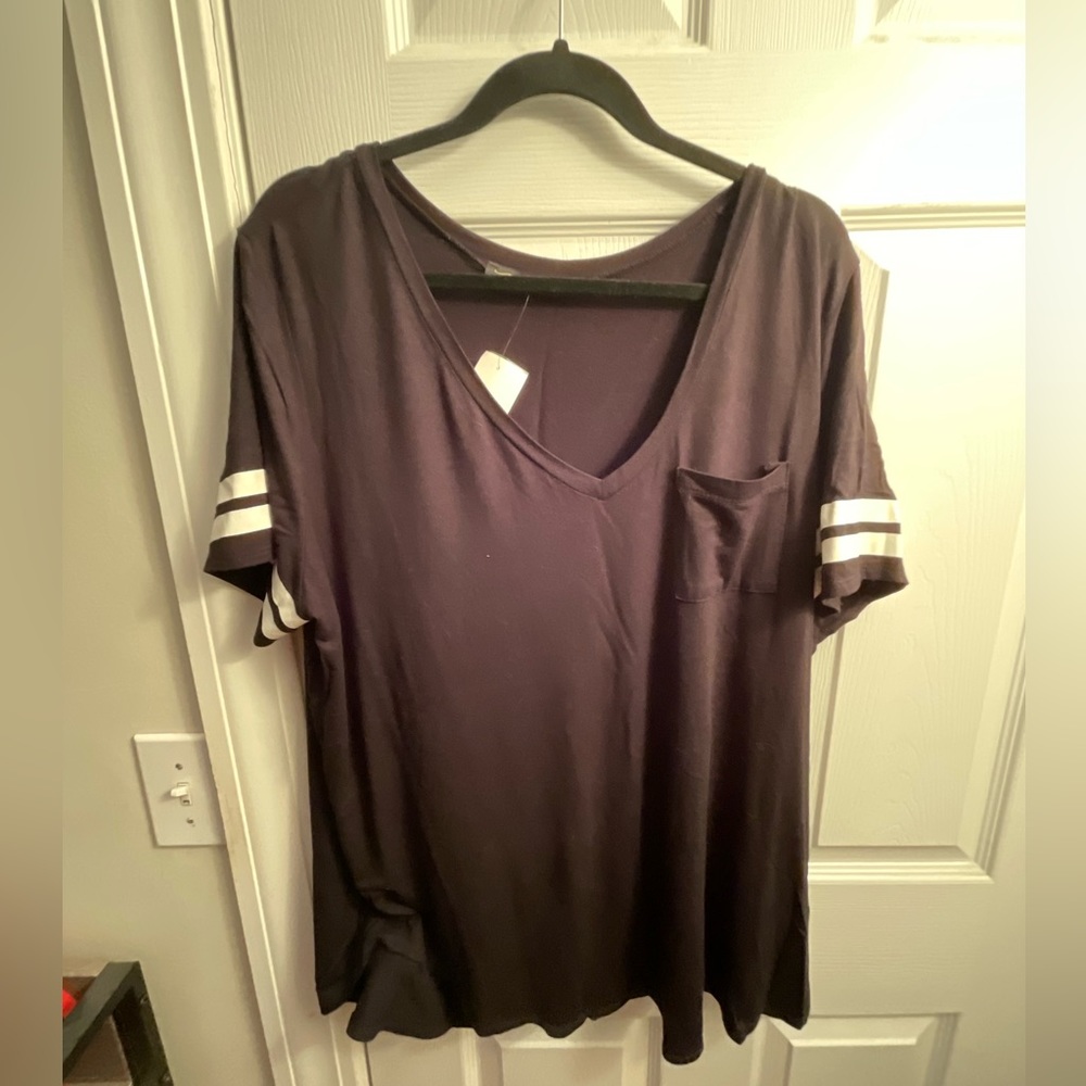 Black baseball tee with white stripes